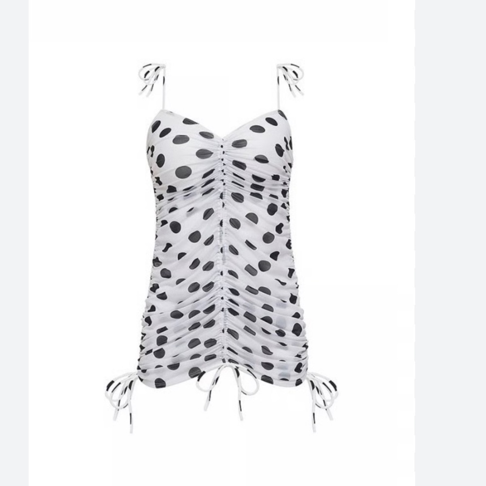 For Love And Lemons Linda Black and White Polka Dot Swim Coverup